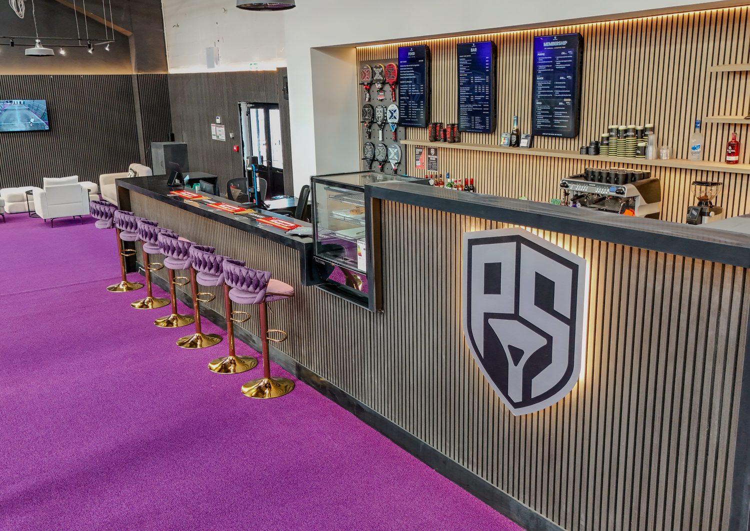 The bar and cafe at Padelsphere in Blyth, near Newcastle